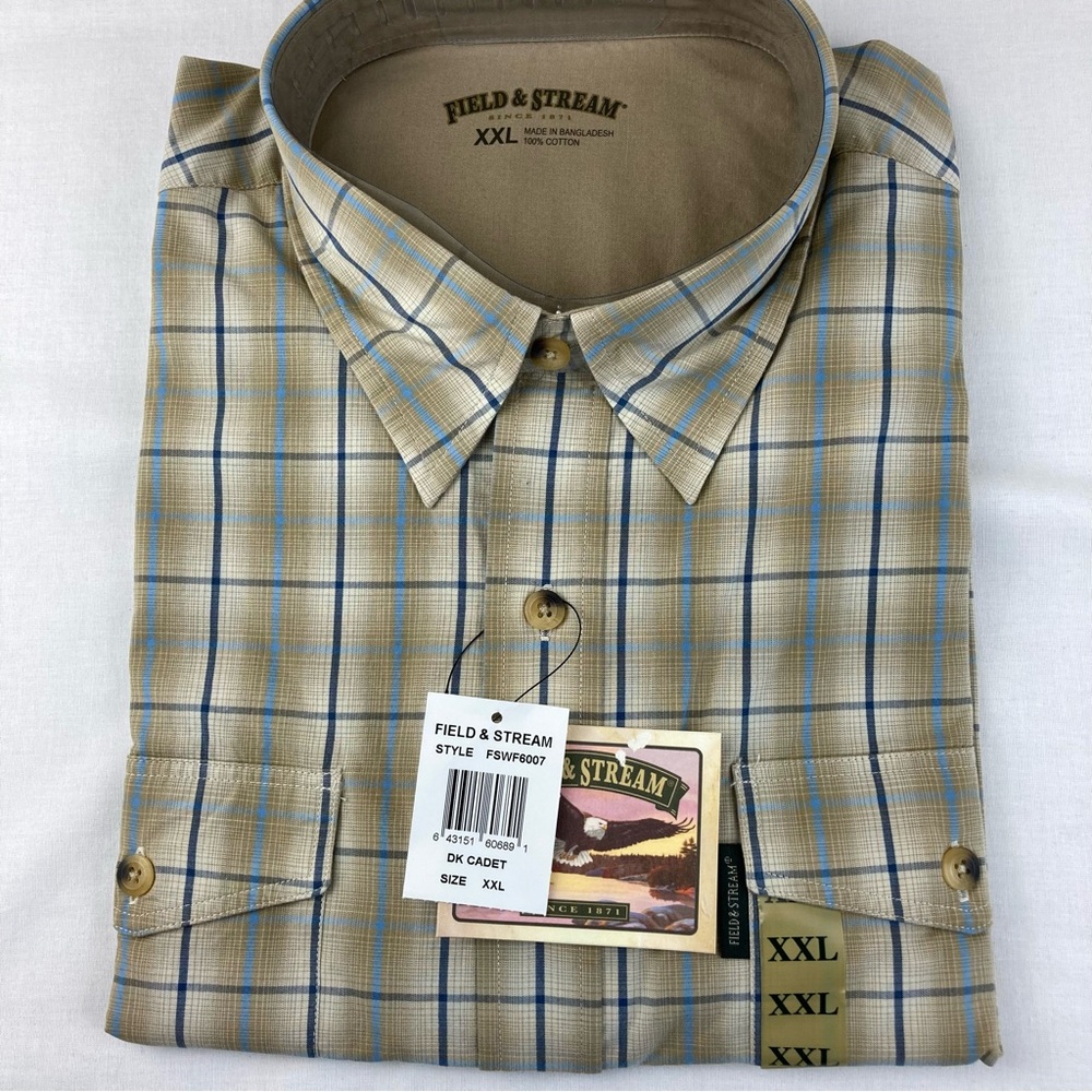 Field & Stream Long Sleeve Tan Plaid Casual Shirt XXL